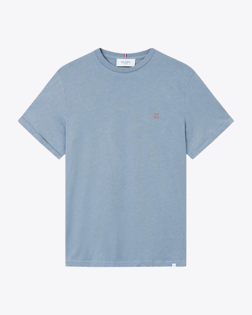 Les Deux Norregaard T-Shirt - Tradewinds Blue Melange / Orange
