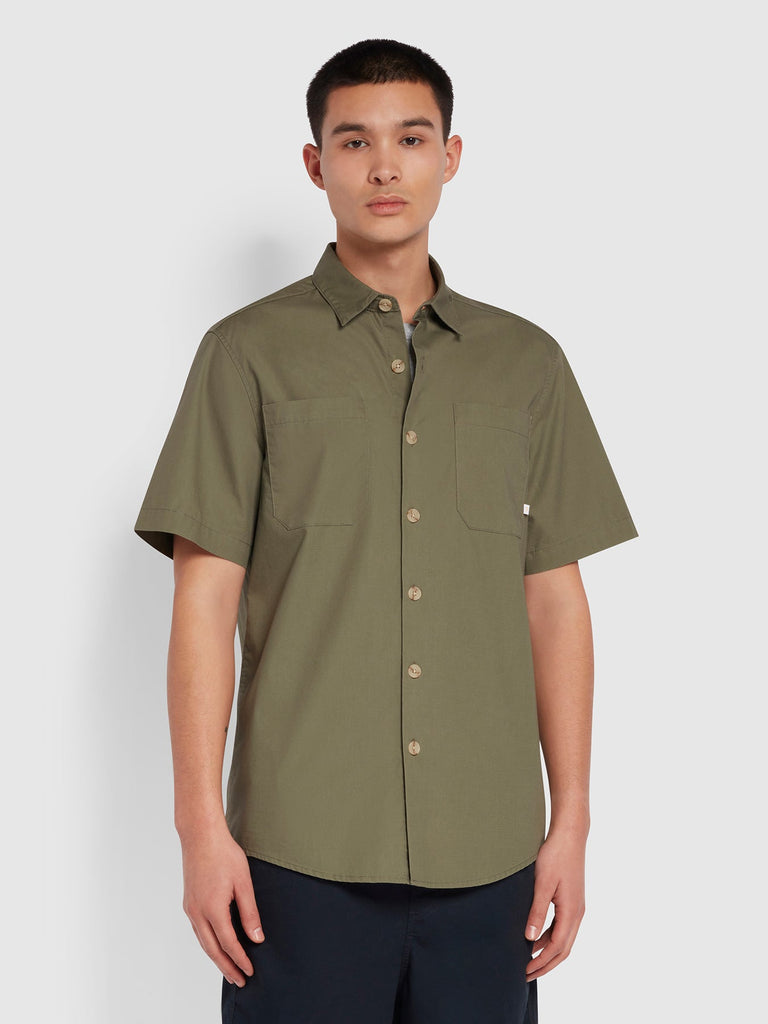 Farah Vintage Wolstencroft Short Sleeve Ripstop Shirt - Vintage Green