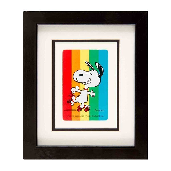 Framed Vintage Snoopy Playing Cards - Snoopy On Roller Skates Rainbow